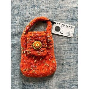 Handmade Orange Multi Color Knit Handbag